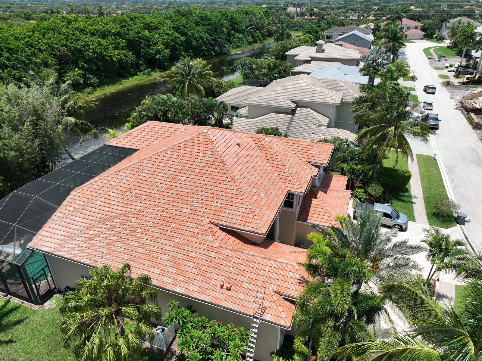 Barrel tile roof replacement on a waterfront home