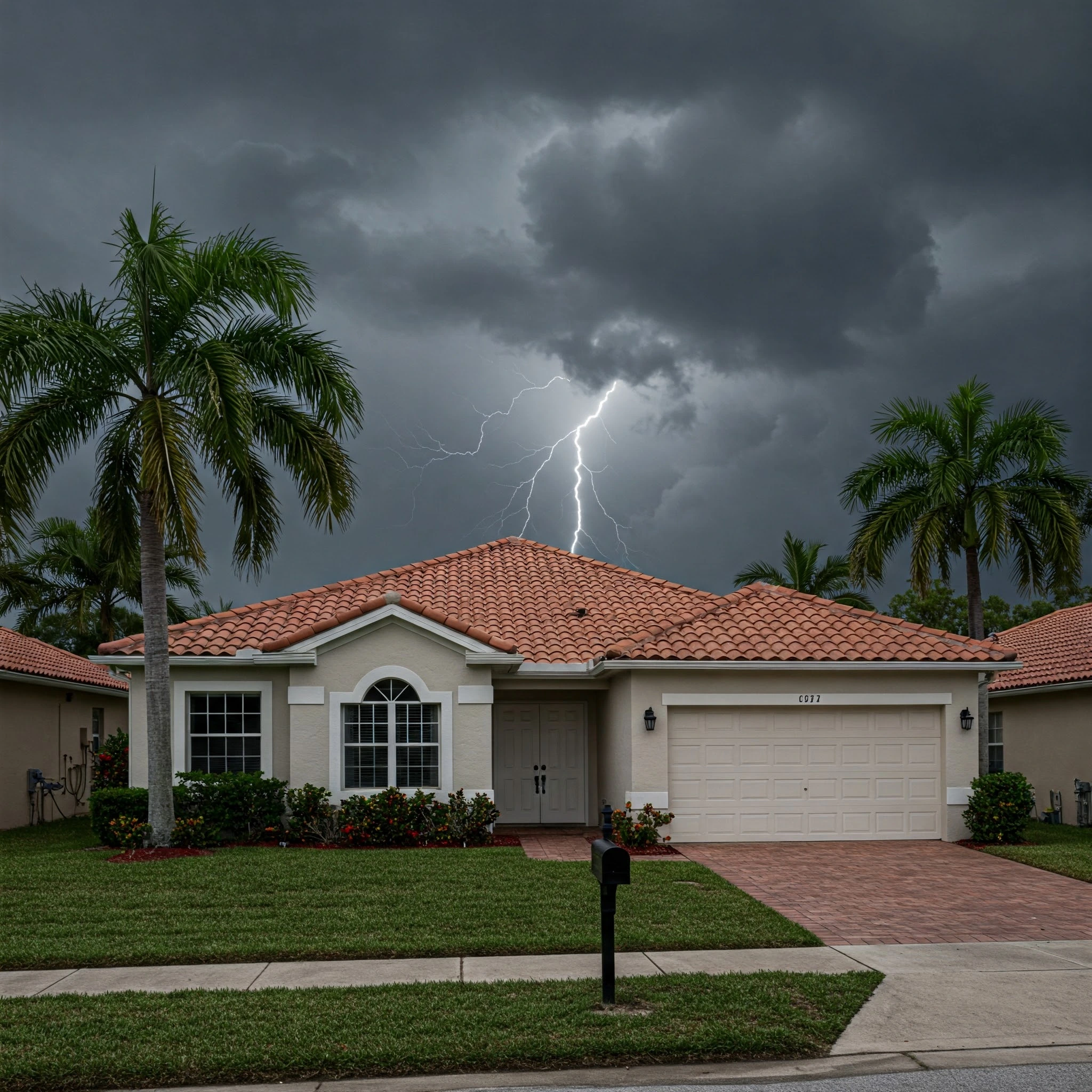A well-maintained tile roof on a beautiful home in Lantana, Florida